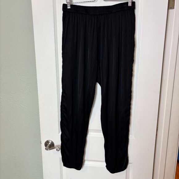 Raquel Allegra Black Silky Tapered Pants Elastic Waist Pull-On Designer Size 3 L - Picture 3 of 6